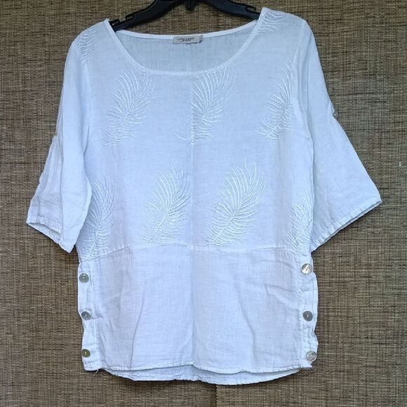 White Embroidered Linen Top - Picture 1 of 4